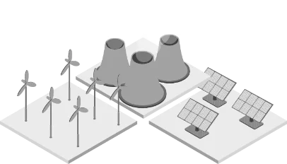 Industrial plant with wind turbines, solar panels and power generation as OT data sources